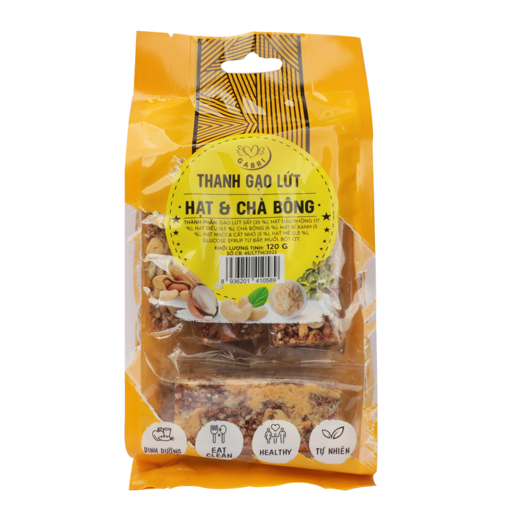 THANH GẠO LỨT HẠT & CHÀ BÔNG GABRI TÚI 120G| ĂN VẶT TỐT SỨC KHỎE| HEALTHY SNACK