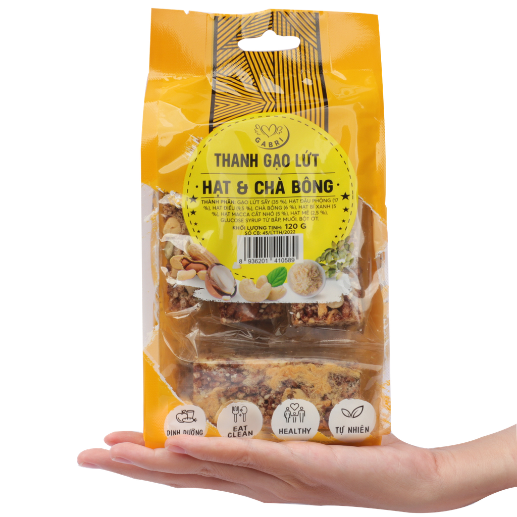 THANH GẠO LỨT HẠT & CHÀ BÔNG GABRI TÚI 120G| ĂN VẶT TỐT SỨC KHỎE| HEALTHY SNACK