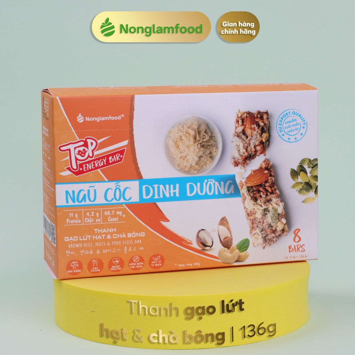 Thanh gạo lứt hạt & chà bông Nonglamfood hộp 8 thanh 136g | Healthy Snack