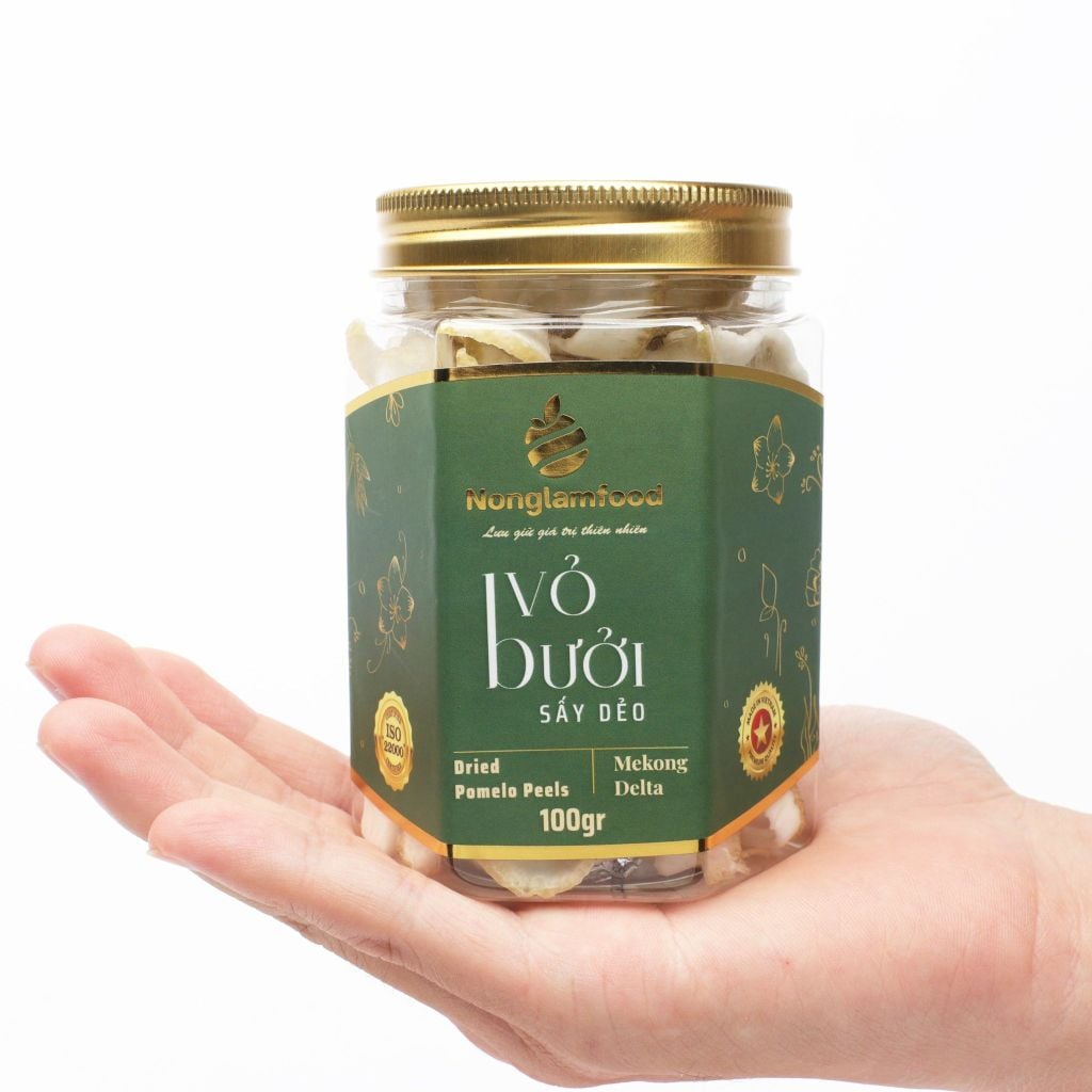 VỎ BƯỞI SẤY DẺO NONGLAMFOOD HŨ 100G | HỦ LỤC GIÁC ĐẶC BIỆT | QUÀ TẶNG CAO CẤP