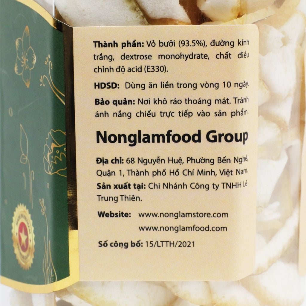 VỎ BƯỞI SẤY DẺO NONGLAMFOOD HŨ 100G | HỦ LỤC GIÁC ĐẶC BIỆT | QUÀ TẶNG CAO CẤP