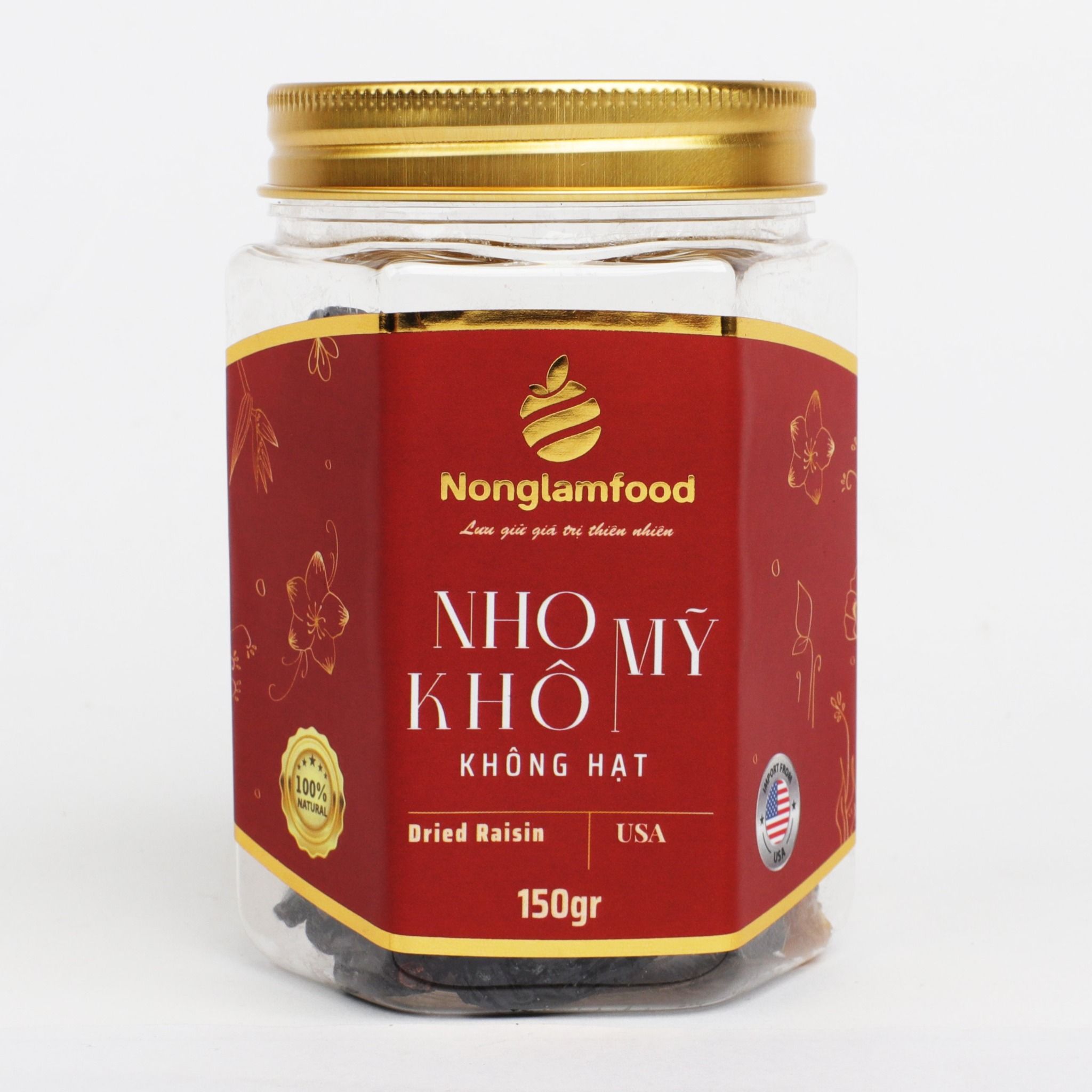 NHO KHÔ MỸ KHÔNG HẠT NONGLAMFOOD HŨ 150G  | HŨ LỤC GIÁC ĐẶC BIỆT | QUÀ TẶNG CAO CẤP