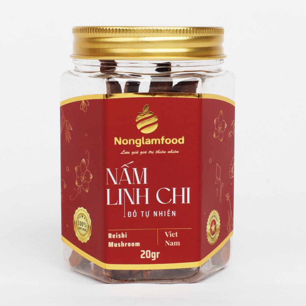NẤM LINH CHI ĐỎ TỰ NHIÊN NONGLAMFOOD HŨ 20G  | HŨ LỤC GIÁC ĐẶC BIỆT | QUÀ TẶNG CAO CẤP