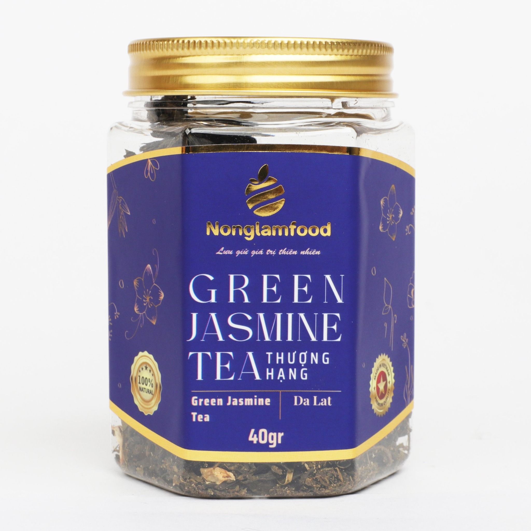 TRÀ LÀI GREEN JASMINE TEA NONGLAMFOOD HŨ 40G | HỦ LỤC GIÁC ĐẶC BIỆT | QUÀ TẶNG CAO CẤP