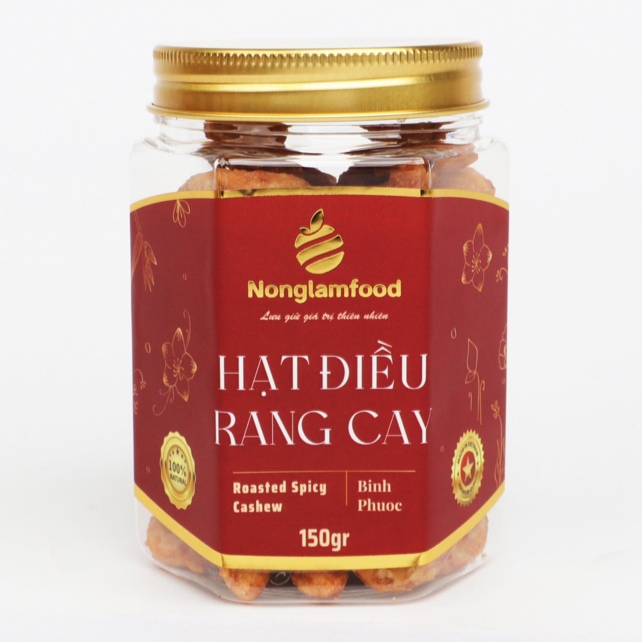 HẠT ĐIỀU BÌNH PHƯỚC RANG CAY NONGLAMFOOD HŨ 150G | HŨ LỤC GIÁC ĐẶC BIỆT | QUÀ TẶNG CAO CẤP