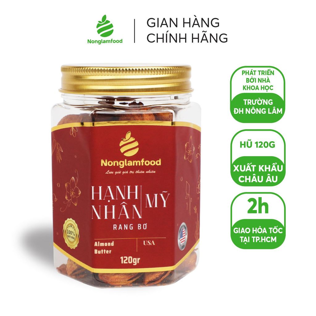 HẠNH NHÂN MỸ RANG BƠ NONGLAMFOOD HŨ 120G | HŨ LỤC GIÁC ĐẶC BIỆT | QUÀ TẶNG CAO CẤP