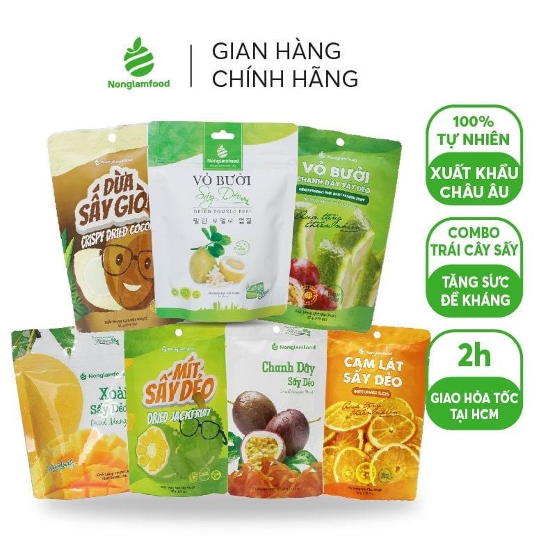 Combo Siêu Khoáng Chất - 7 Trái Cây Sấy Nonglamfood | Ăn vặt tăng cường đề kháng | Chuẩn xuất khẩu Châu Âu