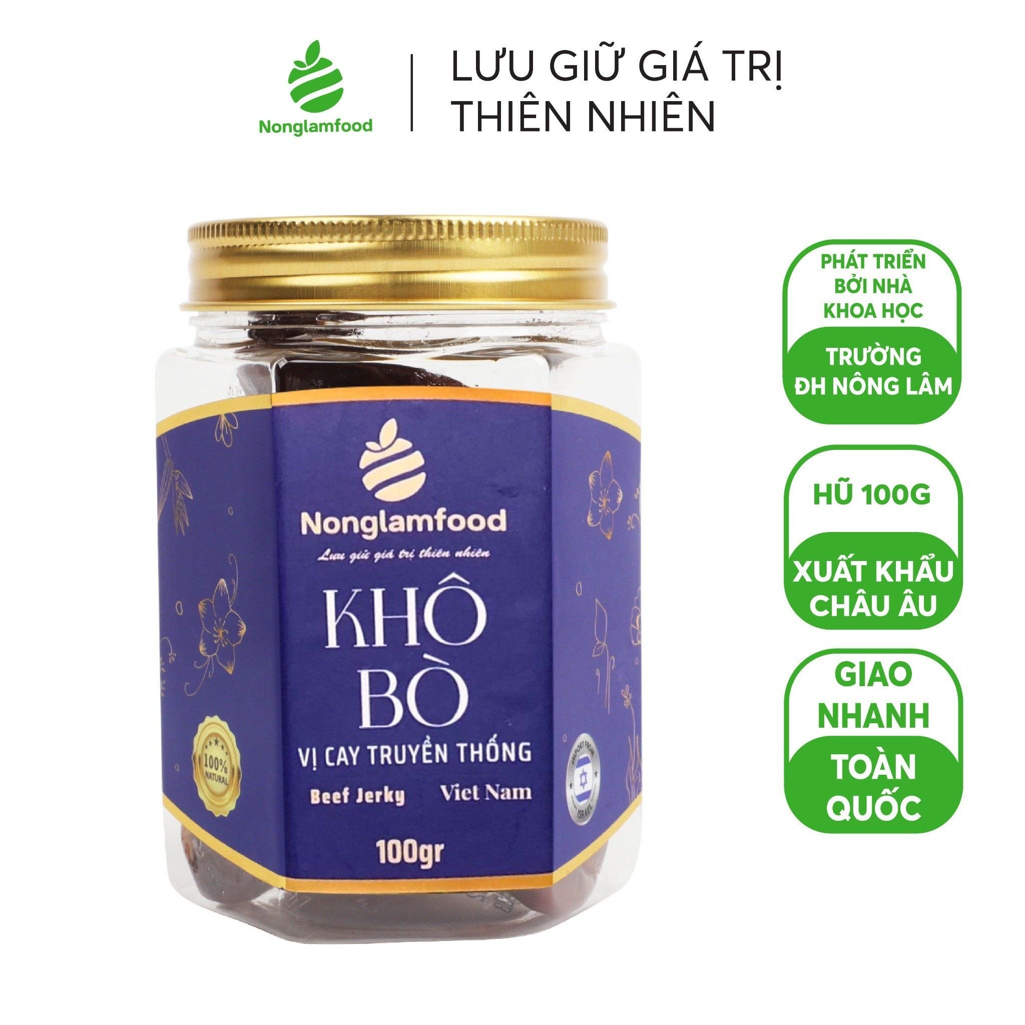 Khô bò vị cay truyền thống Nonglamfood hũ 150g  | Hũ lục giác đặc biệt | Quà tặng cao cấp