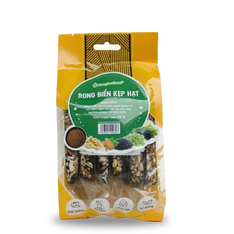 Thanh rong biển kẹp hạt KHÔNG ĐƯỜNG Nonglamfood túi 95g 8 thanh | Ăn vặt tốt sức khỏe| Healthy Snack