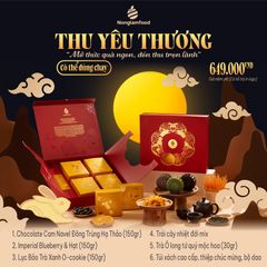 BÁNH TRUNG THU - THU YÊU THƯƠNG - HỘP 3 BÁNH+ TẶNG KÈM TÚI TRÁI CÂY SẤY MIX VÀ TRÀ Ô LONG TỨ QUÝ MỘC HOA