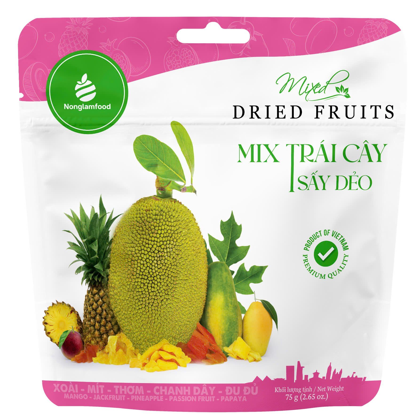 TRÁI CÂY SẤY DẺO MIX- TÚI 75GR| ĂN VẶT TỐT CHO SỨC KHỎE| HEALTHY SNACK