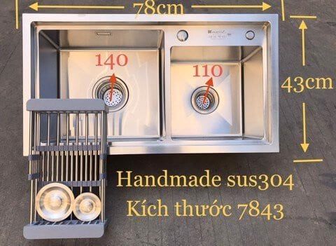 Chậu rửa bát 2 hố lệch K7843BT- 304