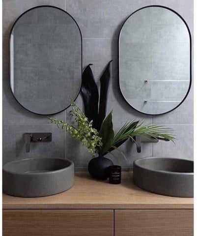 Gương oval phòng tắm viền théo đen 70x50cm