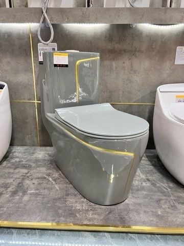 BỒN CẦU 1 KHỐI XÁM VIỀN KẺ VÀNG – ĐẲNG CẤP CHO PHÒNG TẮM HIỆN ĐẠI
