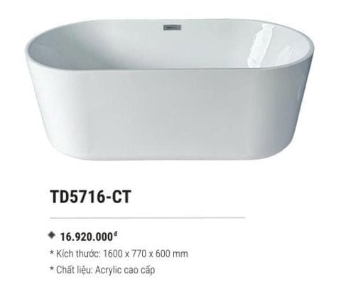 Bồn Tắm Độc Lập TD5716-CT Acrylic Cao Cấp – Sang Trọng & Thư Giãn