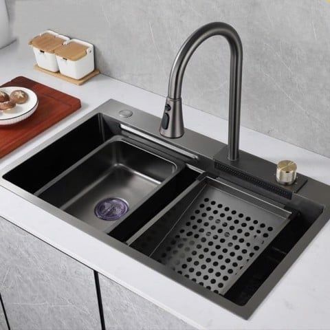 Chậu rửa bát một hố kèm vòi rút 75x45x21cm