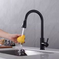 Vòi Rửa Bát Dây Rút Đen Inox 304 – Nóng Lạnh, Xoay 360°