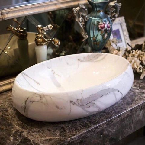 Chậu rửa mặt vân đá oval Hàn Quốc KB066 sang trọng