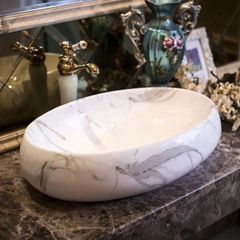 Chậu rửa mặt vân đá oval Hàn Quốc KB066 sang trọng
