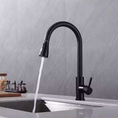 Vòi Rửa Bát Dây Rút Đen Inox 304 – Nóng Lạnh, Xoay 360°