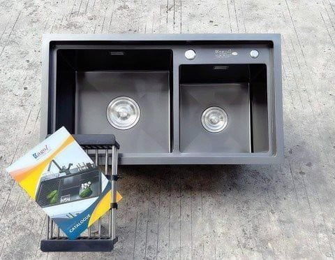 Chậu Rửa Bát Nano Đen Lệch Inox 304 Cao Cấp – Chống Bám Bẩn, Chống Ồn, Bền Đẹp