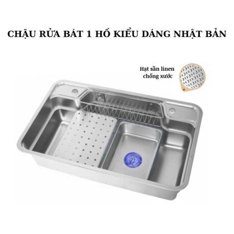 CHẬU RỬA BÁT INOX 304 1 HỐ KIỂU NHẬT BẢN – 78x48cm