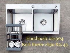 Chậu rửa bát inox 304 đôi cân 82x45cm handmade cao cấp
