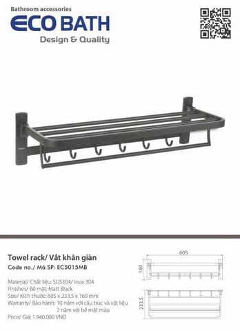 Vắt khăn giàn màu đen ecobath EC5015MB