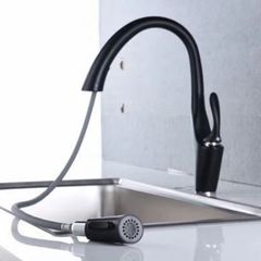 Vòi rửa bát dây rút đen phủ Nano – Đồng nguyên khối cao cấp