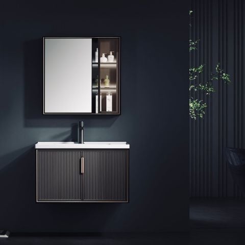 Tủ lavabo vàng đồng 80cm – Có gương LED, chống thấm vượt trội
