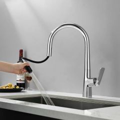Vòi rửa bát dây rút K60 – Đồng thau mạ Crom Niken Hàn Quốc