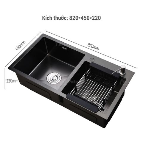 Chậu rửa bát nano đen lệch 82x45cm