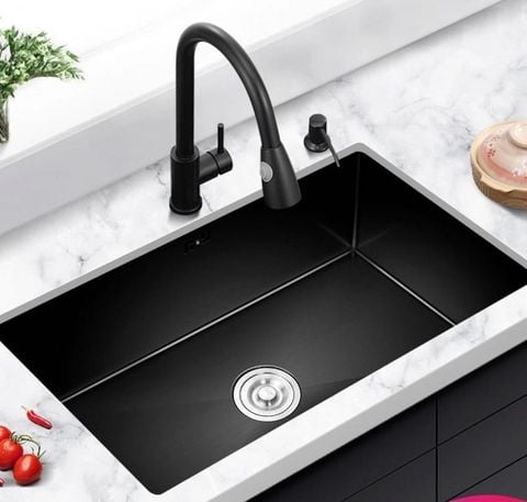 Chậu rửa bát lắp âm bàn 1 hố 60x45cm nano màu đen