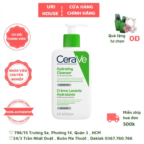  Sữa Rửa Mặt CeraVe Hydrating Facial Cleanser Màu Xanh Lá 236ml 