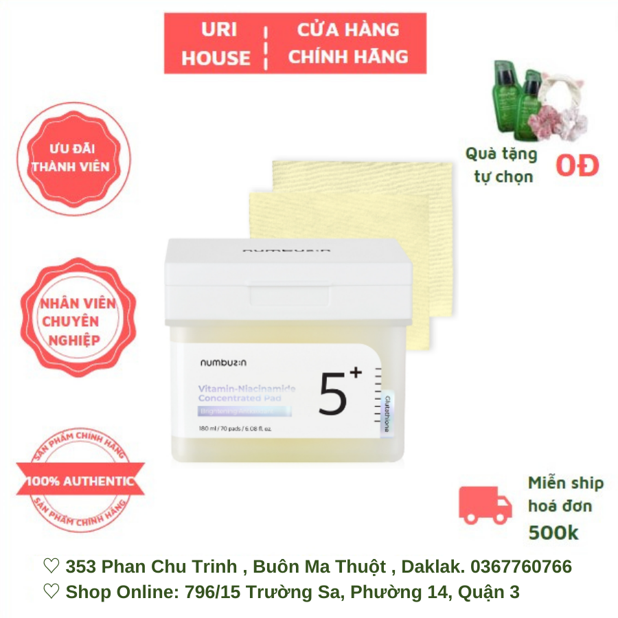 Miếng Tẩy Da Chết Numbuzin No.5 Vitamin-Niacinamide Concentrated Pad 180ml (70 pads)