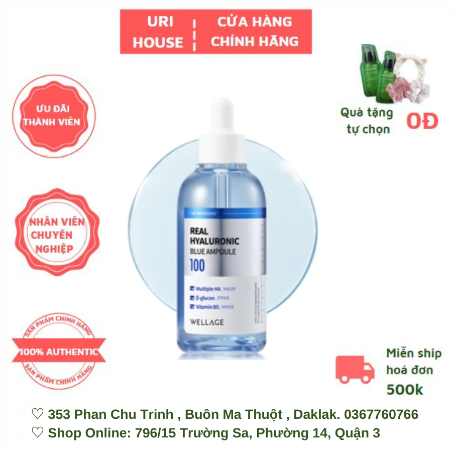 Tinh Chất Siêu Cấp Nước, Phục Hồi Da Căng Bóng Wellage Real Hyaluronic Blue Ampoule 75ml