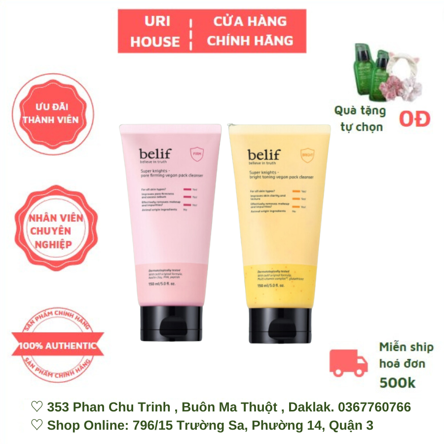 [BEST SELLER] Sữa Rửa Mặt Và Mặt Nạ 2in1 Thuần Chay Belif Super Knights Bright Toning Vegan Pack Cleanser 150ml (Vàng)