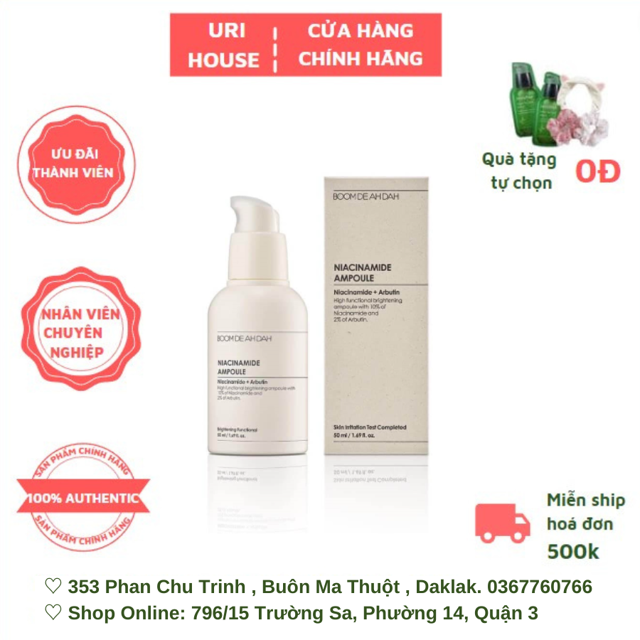 Tinh Chất Boom De Ah Dah Dưỡng Sáng, Ngăn Ngừa Lão Hóa 50ml  Niacinamide Ampoule (Niacinamide 10% + Arbutin)