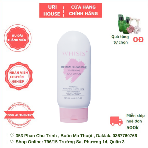  Sữa Dưỡng Thể Ban Đêm Kích Trắng Tế Bào Gốc Whisis  Premium Glutathione Whitening Body Lotion 200ml 