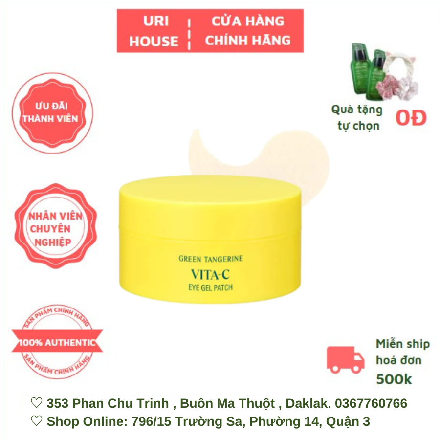 Mặt Nạ Dưỡng Vùng Mắt, Mờ Thâm Goodal Green Tangerine Vita C Eye Gel Patch (60 miếng)