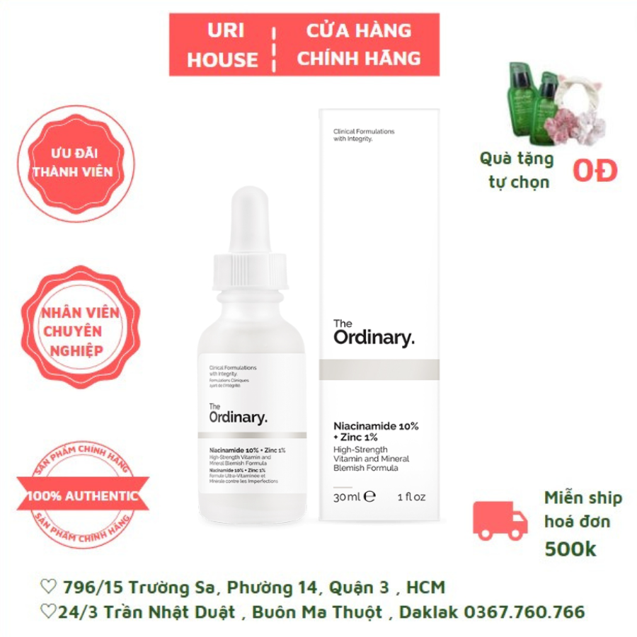 Tinh chất trị mụn, se khít lỗ chân lông The Ordinary Niacinamide 10% + Zinc 1% 30ml