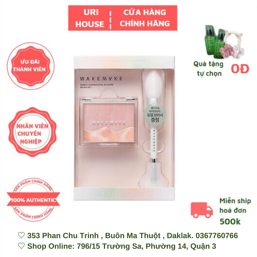 [BEST SELLER] Set Má Hồng Wakemake Sheer Layering Dual Blusher Brush Set (Kèm Cọ)