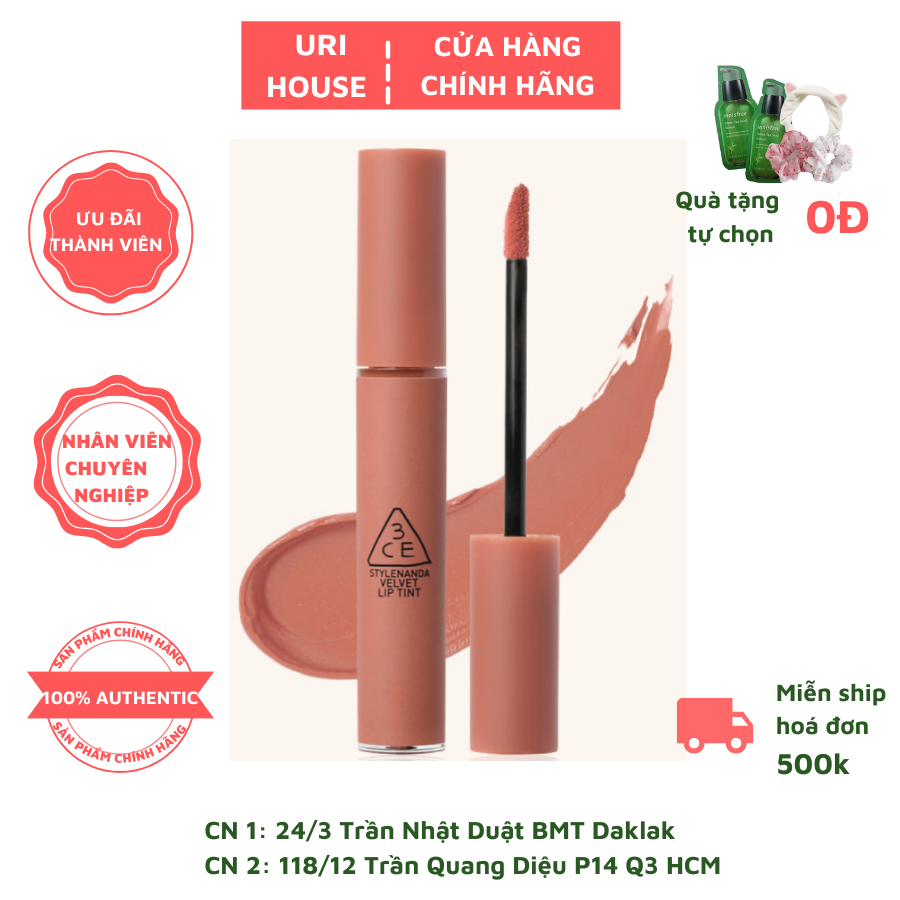 Son Kem Lì, Lên Màu Chuẩn 3CE Velvet Lip Tint 4g