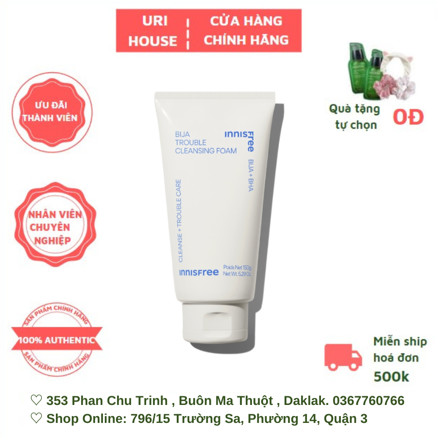 Sữa Rửa Mặt Dành Cho Da Mụn Innisfree Bija Trouble Facial Foam 150ml