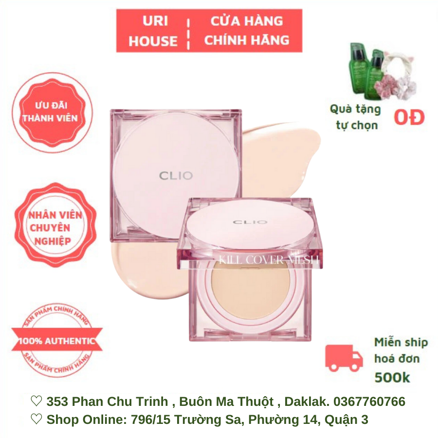 Phấn Nước Clio Hồng Căng Bóng Mỏng Nhẹ Kill Cover Mesh Glow Vuông