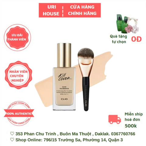  Kem Nền Bóng Mượt Clio Kill Cover Glow Foundation Spf50+ Pa++++ 38G​​​​​​​ (Tặng kèm cọ) 