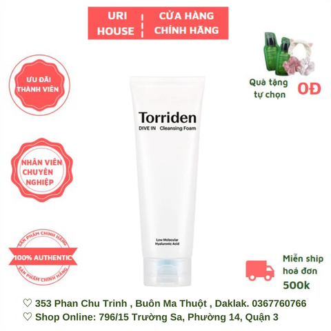  Sữa Rửa Mặt Dưỡng ẩm, Tạo Bọt Torriden Dive In Low Molecular Hyaluronic Acid Cleansing Foam 150ml 