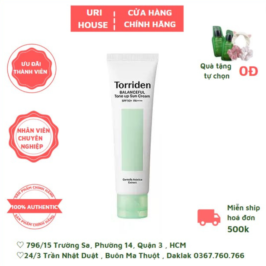 Kem Chống Nắng Nâng Tone Torriden Balanceful Cica Tone Up Sun Cream SPF50+ PA++++ 60ml