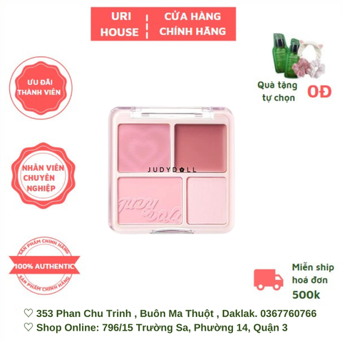  [NEW] Phấn Má và Phấn Bắt Sáng 4 ô Blush & Highight Judydoll Palette 9g 