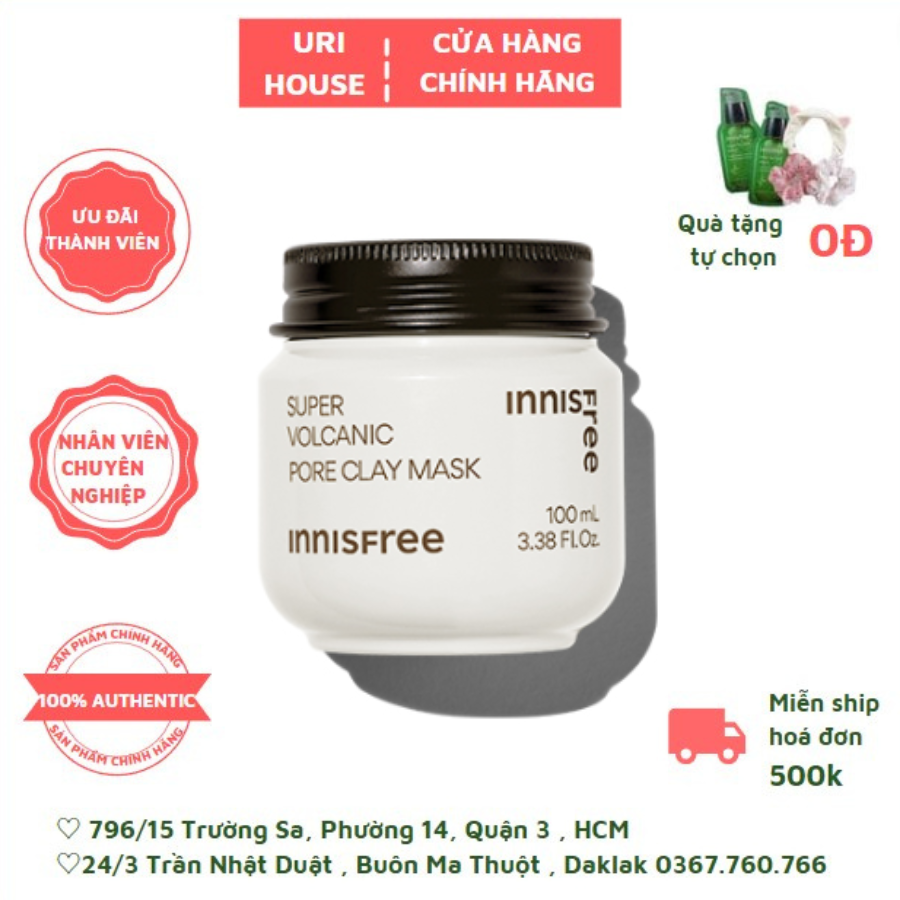 Mặt Nạ Rửa Tro Núi Lửa Trị Mụn Đầu Đen Innisfree Super Volcanic Pore Clay Mask 100ml